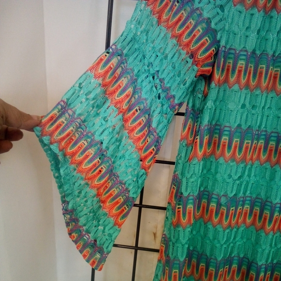 NEW Tacera dress Multicolored stretch lace lined crochet sleeve sz S NWT - Picture 4 of 5